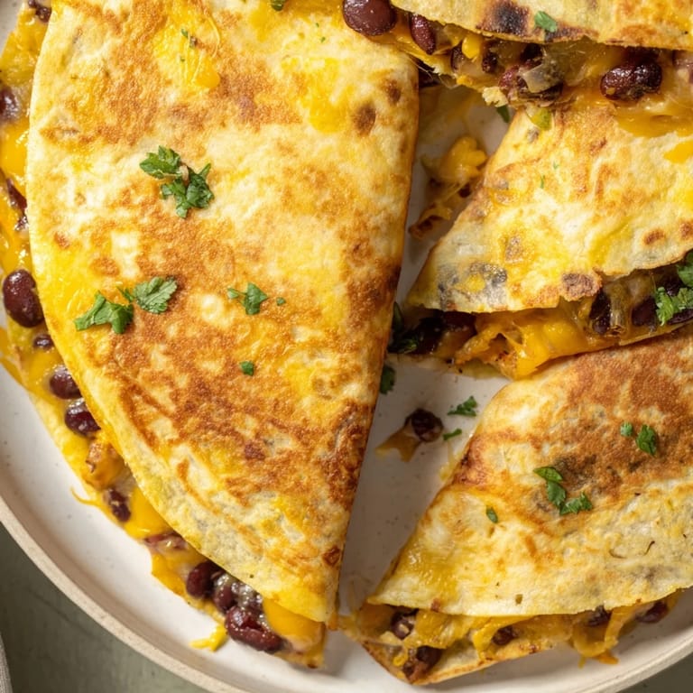 Enjoy a stack of delicious, melty Bean & Cheese Quesadillas, perfect for a quick, comforting homemade meal.