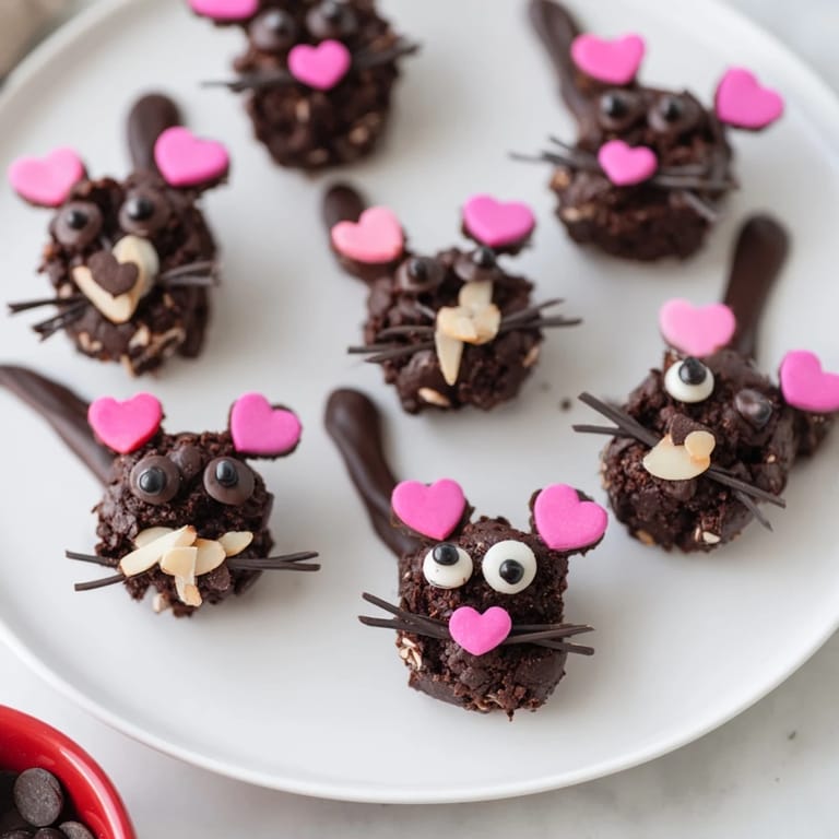 Fudgy, bite-sized Silly Rat Cake Brownie Bites ready to bring smiles, decorated with chocolate details!