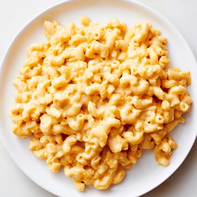 Butternut squash mac & cheese, a hearty vegetarian meal, served in a bowl with a sprinkle of cheese.