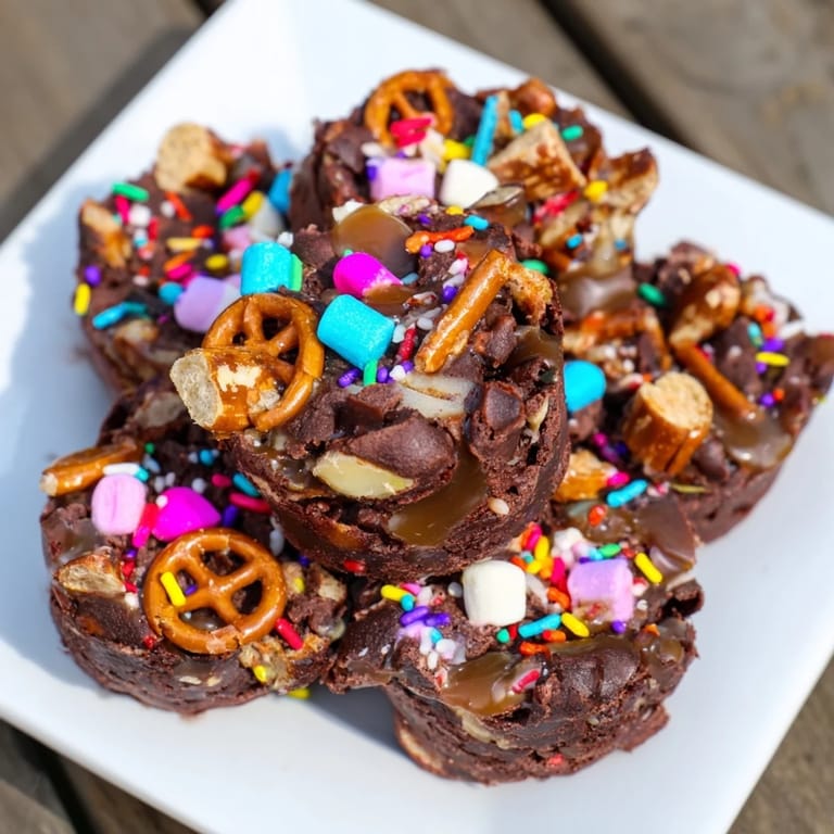 Delicious mini Chaos Chocolate Cake Bites, bursting with chocolate flavor and a variety of delightful textures.