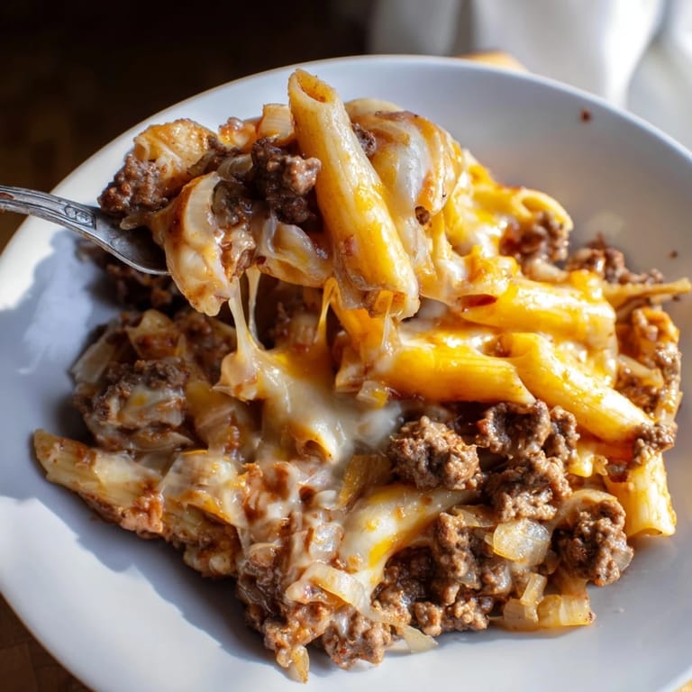 A close-up of Easy Beef Enchilada Pasta, garnished with cilantro, a quick and family-friendly dinner.