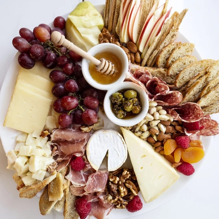This Lace & Pearls Elegant Board features artful cheese and charcuterie, ready to serve for entertaining guests with flair.