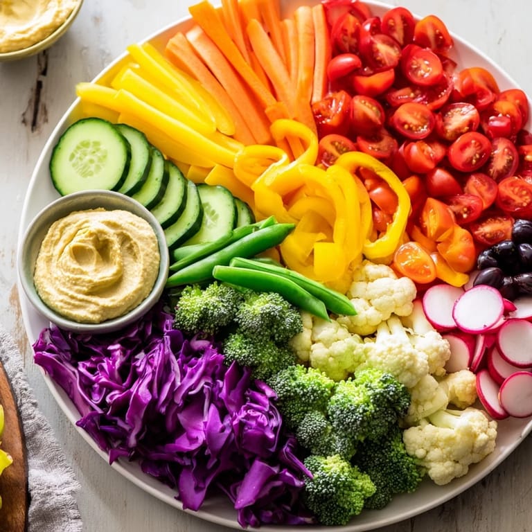 The appealing Colorful Vegetable Rainbow Board displays a visually stunning array of fresh, colorful vegetables ready to enjoy.