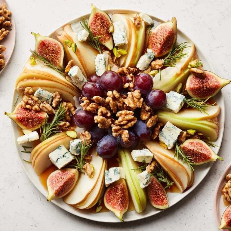 A close-up view of the delicious Fig and Walnut Star Board, showcasing the vibrant colors and varied textures.