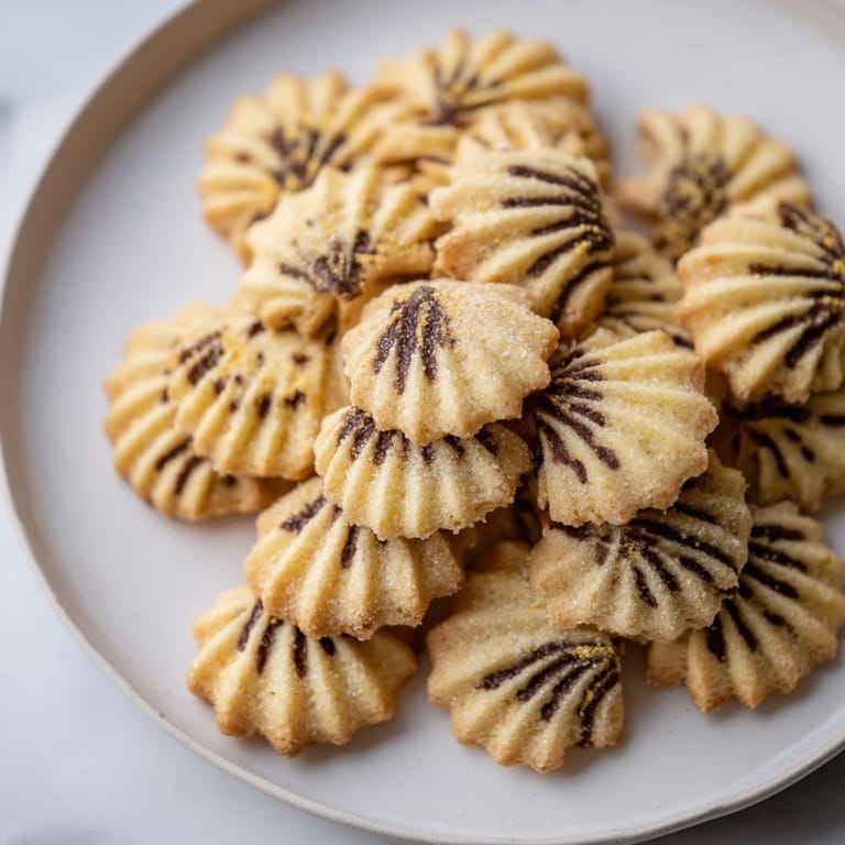 Buttery, delicate spritz cookies freshly baked into an array of layered fans, perfect dessert treat.
