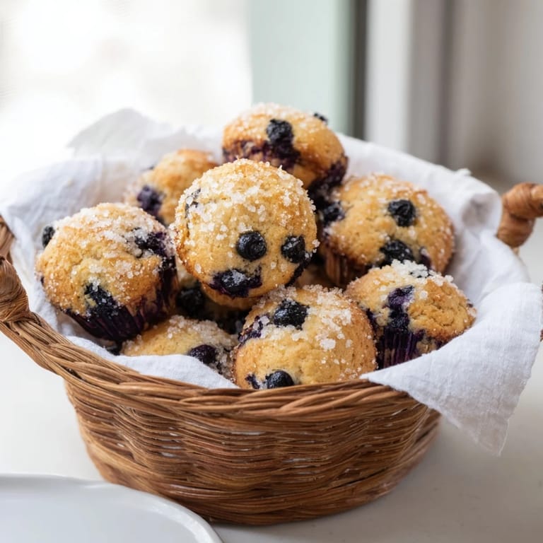 A charming serving of mini blueberry muffins arranged in a basket, ideal for sharing with friends.