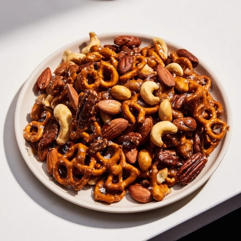Freshly baked Salted Caramel Pretzels & Nuts: a sweet and salty treat perfect for any occasion.