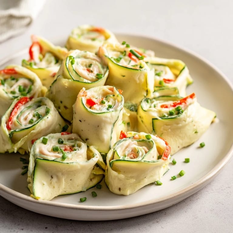 Rolled turkey slices showcasing the creamy cheese and colorful vegetable fillings for a light meal.