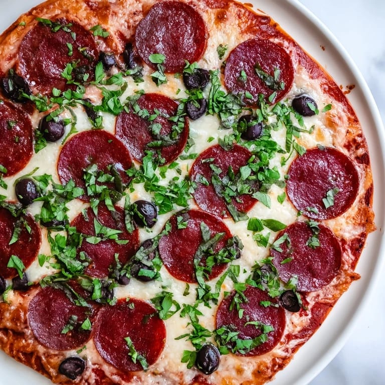 Vibrant arrangement of pepperoni slices topped with halved black olives, a quick and easy appetizer.