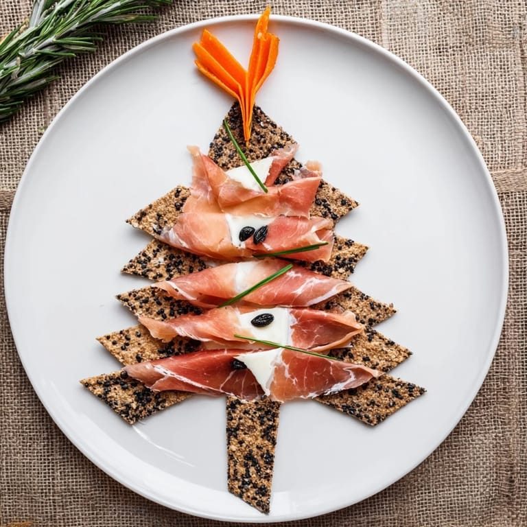 Delectable Paper Crane appetizer arrangement with prosciutto wings, inviting you to create this bite-sized delight.