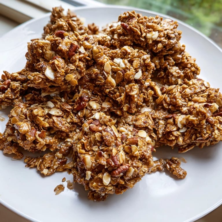 Imagine the subtle sweetness: Crispy and clustered Honey Nut Granola, perfect with yogurt or milk.
