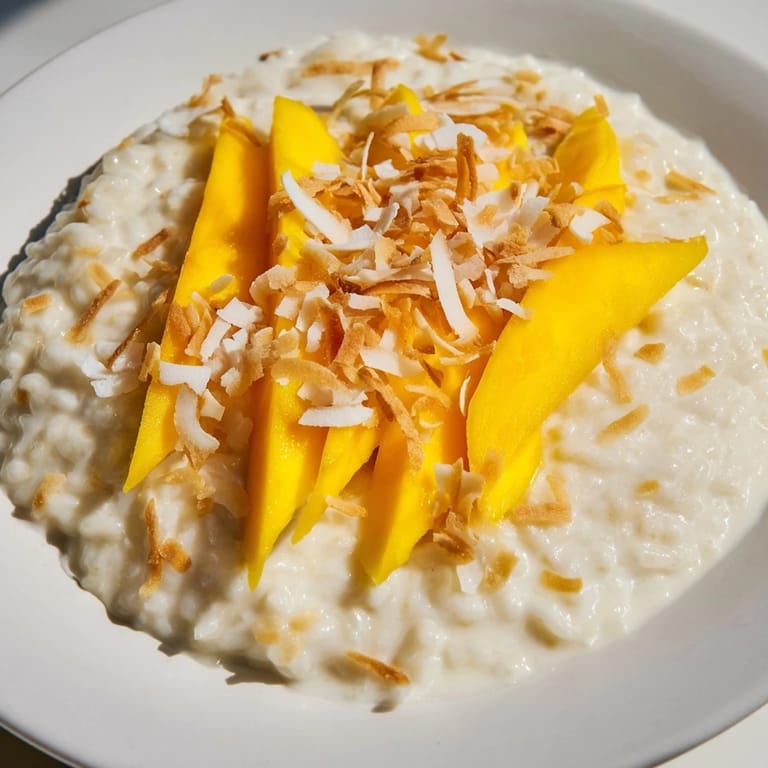 Enjoy a spoonful of rich and flavorful Toasted Coconut Rice Pudding, a creamy classic.