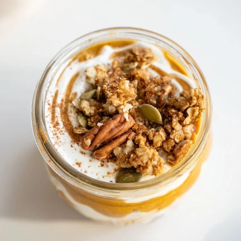 A visually appealing Pumpkin Yogurt Parfait, perfect for a quick, healthy autumn snack or dessert.