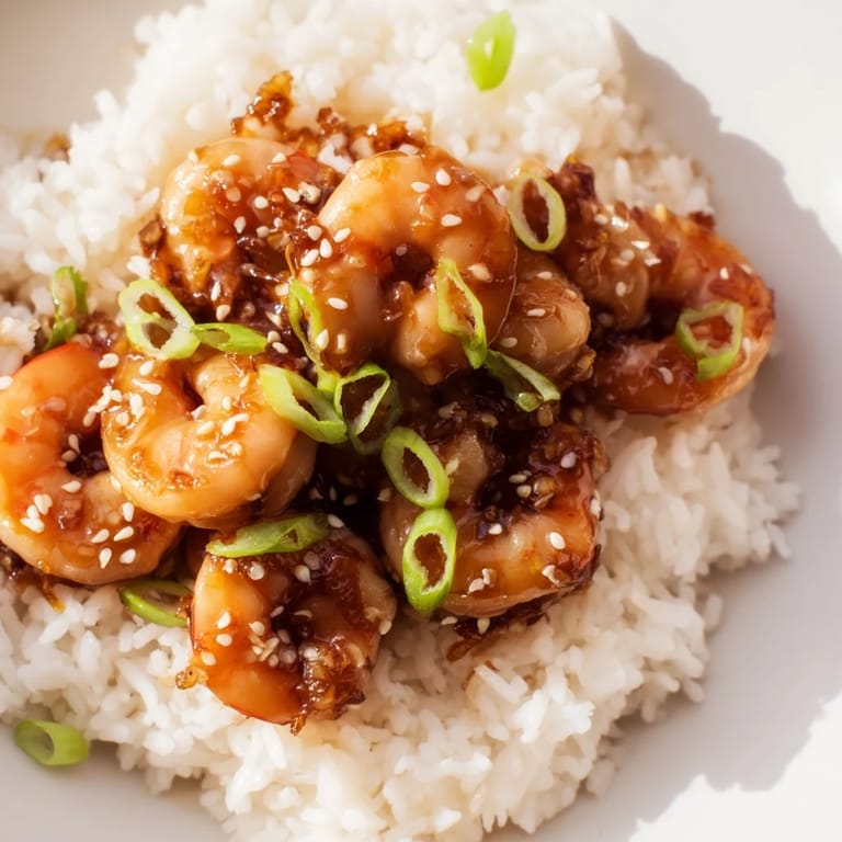 Savory Honey Garlic Shrimp served with green onions, showcasing a delicious Asian-inspired weeknight meal.