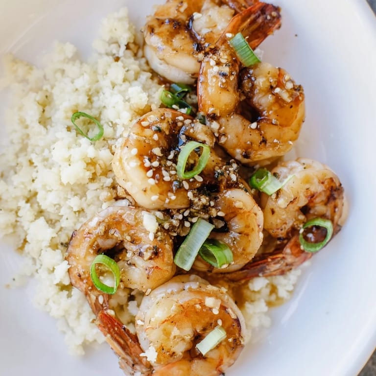 Enjoy a healthy serving of delicious, Asian-inspired ginger garlic shrimp bowls drizzled with flavorful soy sauce.