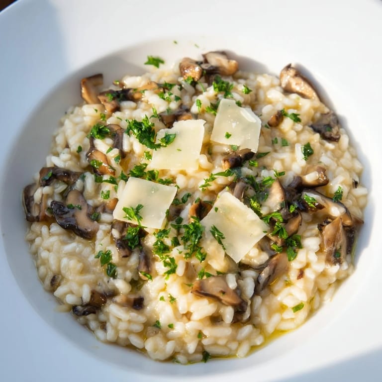 Golden-hued Italian Mushroom Risotto, showcasing wild mushrooms and perfectly cooked Arborio rice.