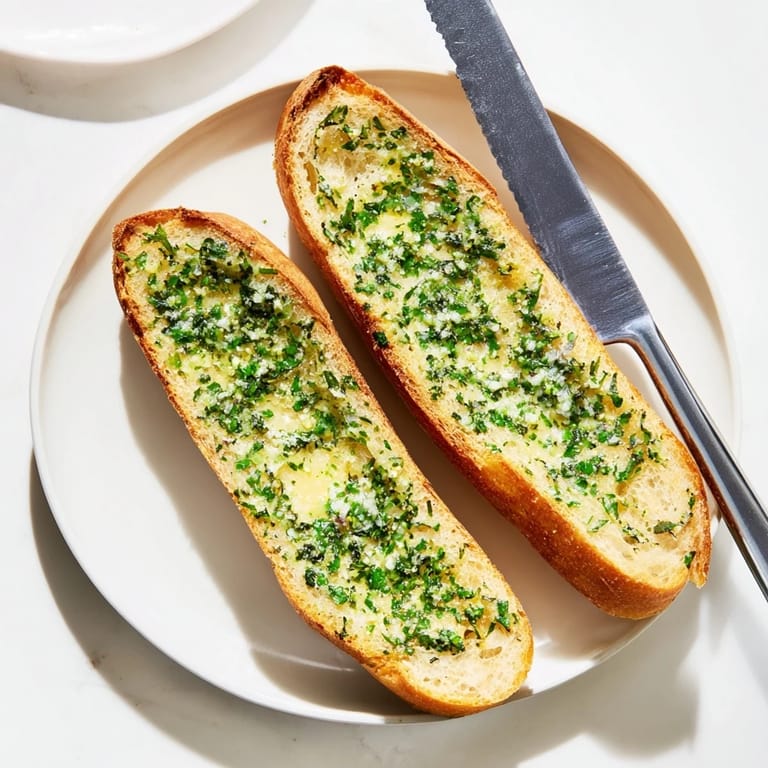 Warm Herb Butter Toast featuring aromatic herb butter that has been melted on to toasted bread slices.