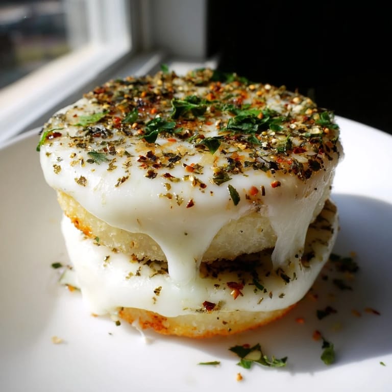 Imagine the savory aroma of melted mozzarella and parmesan on these Crispy Rice Cake Cheese Stacks.