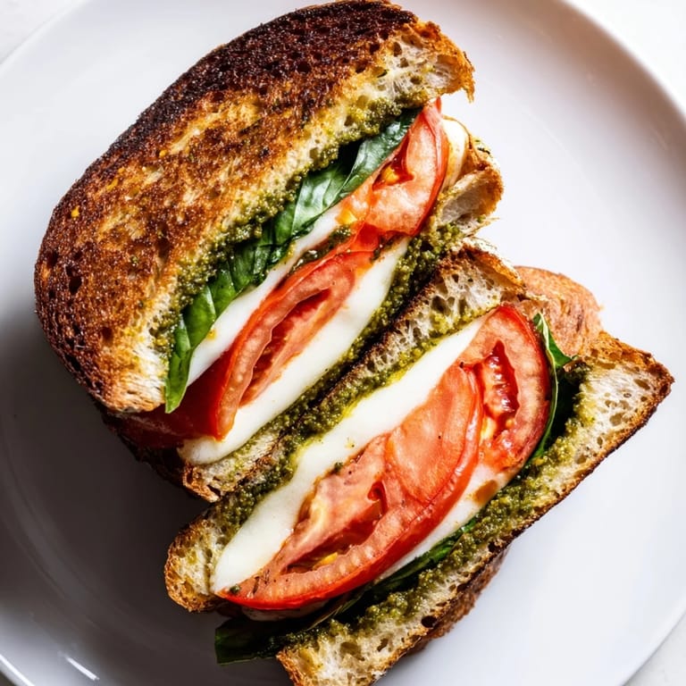 A close-up shot of a steaming, delicious Panini Press Innovations sandwich, crispy and perfect.