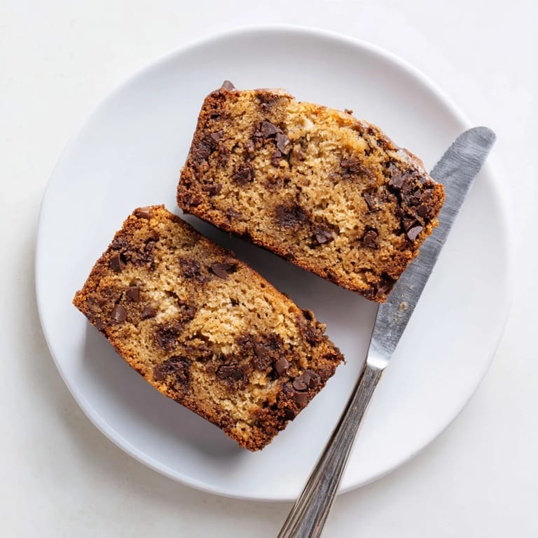 Warm, freshly baked banana bread, sliced and ready to serve, with optional nuts included.