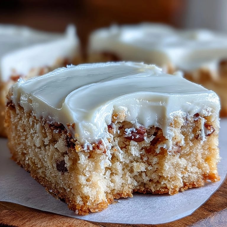 A close-up of Almond Flour Sugar Cookie Bars showing the soft, chewy texture and sweet vanilla frosting.