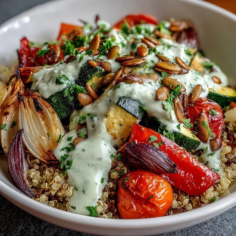 Healthy Roasted Vegetable Quinoa Bowl bursting with vibrant colors and savory flavors.
