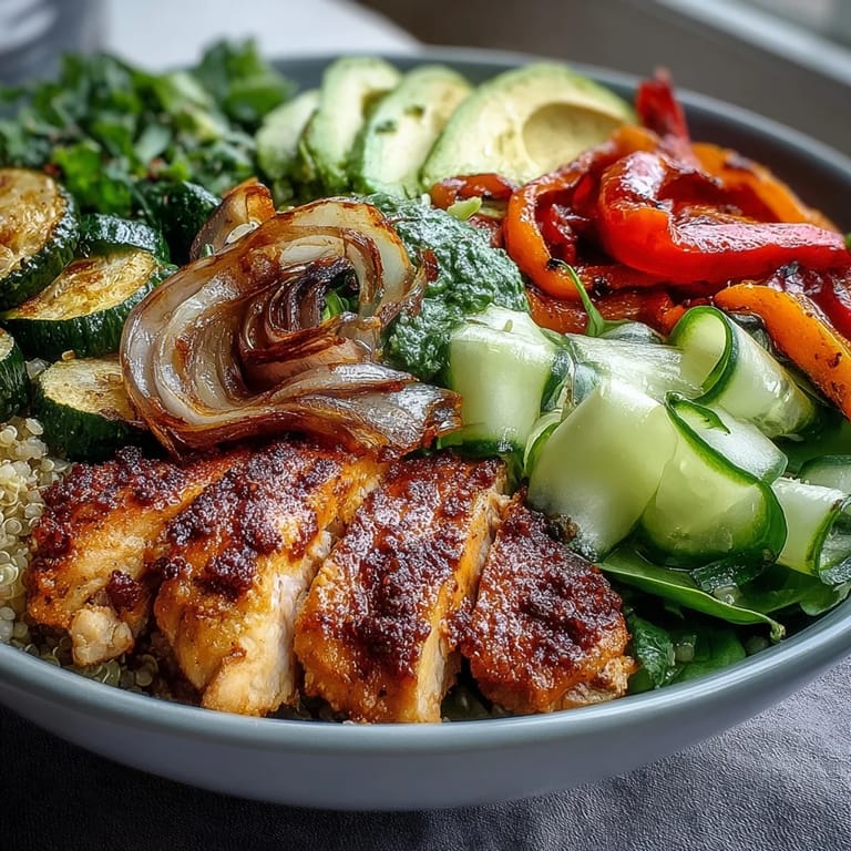 Hearty paprika roasted vegetable quinoa bowl, perfect for a healthy lunch.
