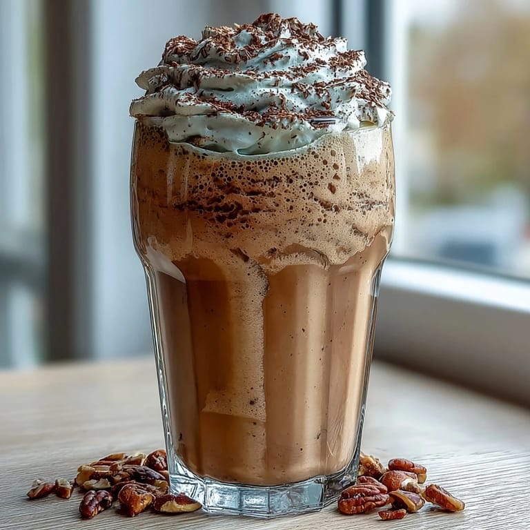 Smooth Hojicha milkshake with a dusty cocoa hue, garnished with whipped cream and a light dusting of matcha-colored powder.