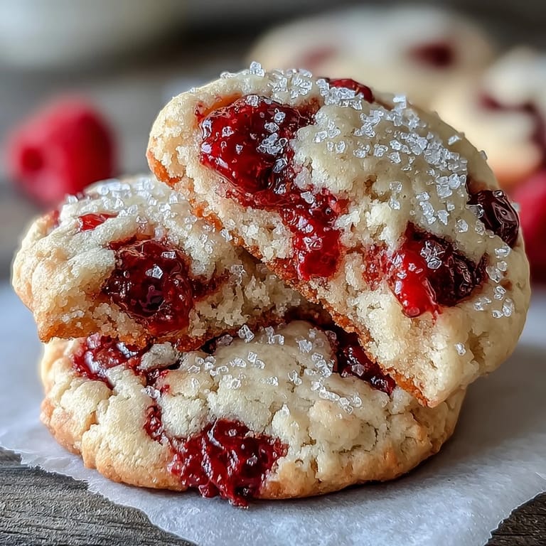 Homemade Soft Chewy Raspberry Sugar Cookies stacked on a white plate, ready for a dessert platter.