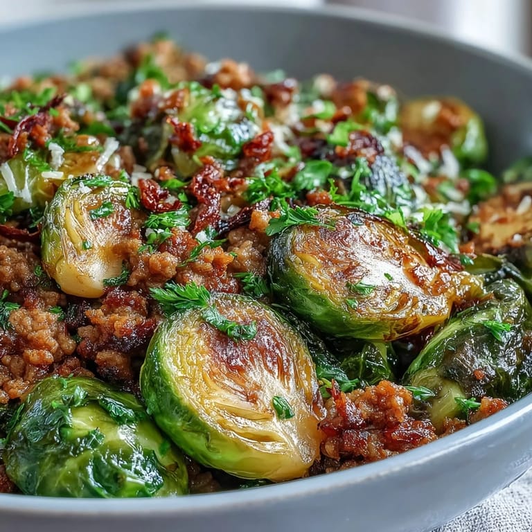 Fresh lemon juice and chopped parsley brighten this one-pan Brussels Sprouts & Ground Turkey Skillet.