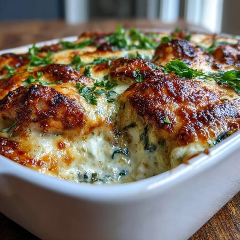 A serving of High Protein Chicken Zucchini Bake on a white plate, revealing moist chicken, crisp zucchini, and creamy Greek yogurt egg blend inside.