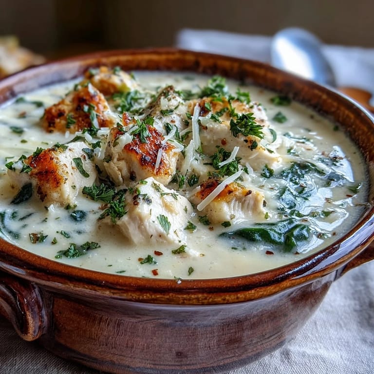Steaming bowl of homemade Garlic Parmesan Chicken Soup, rich with garlic and freshly grated Parmesan cheese.  