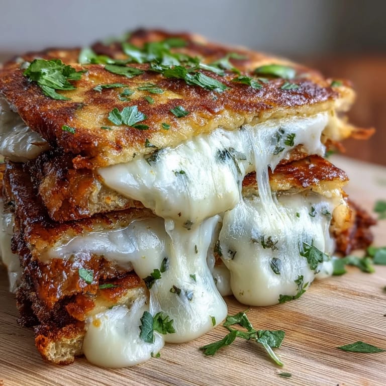 Served on a wooden board, this Brown Butter Garlic Naan Grilled Cheese pairs well with a side salad.