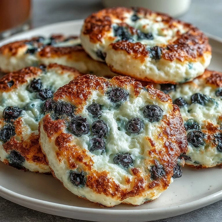 Freshly baked Fluffy Cottage Cheese Blueberry Cloud Bread served warm with Greek yogurt and a drizzle of honey.