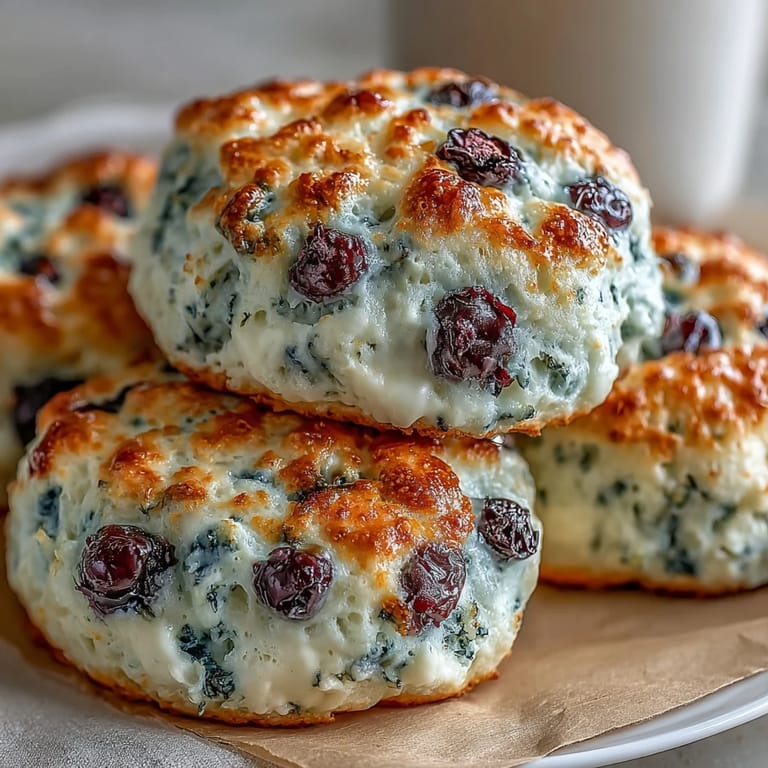 Bowl of smooth blended cottage cheese with blueberries for making Fluffy Cottage Cheese Blueberry Cloud Bread.