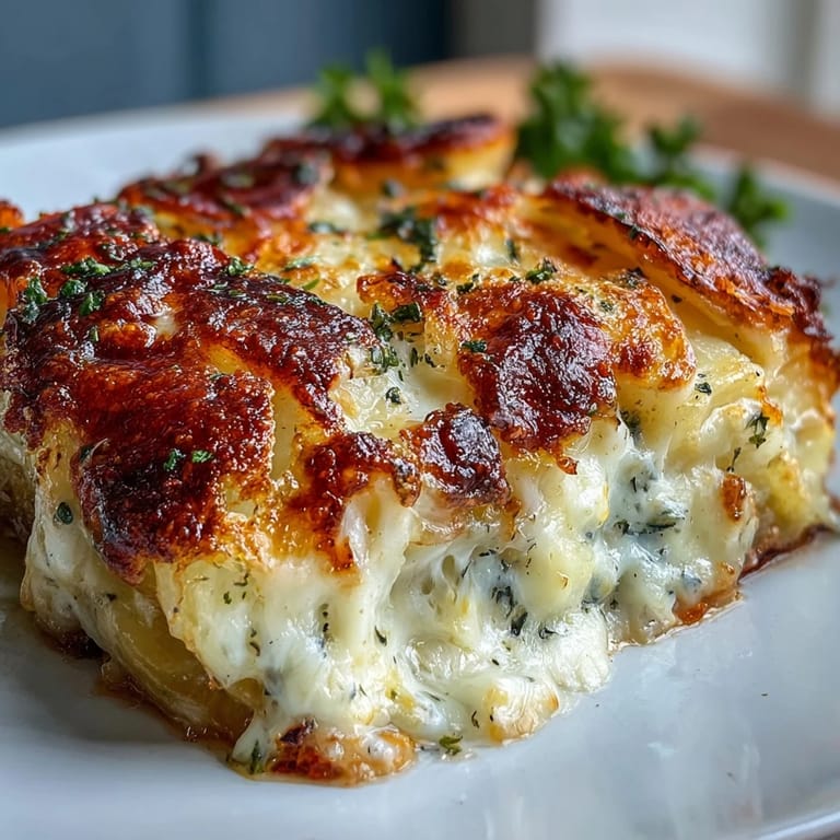 Rustic smashed potatoes in a creamy herb-infused sauce, ready to serve with dinner.