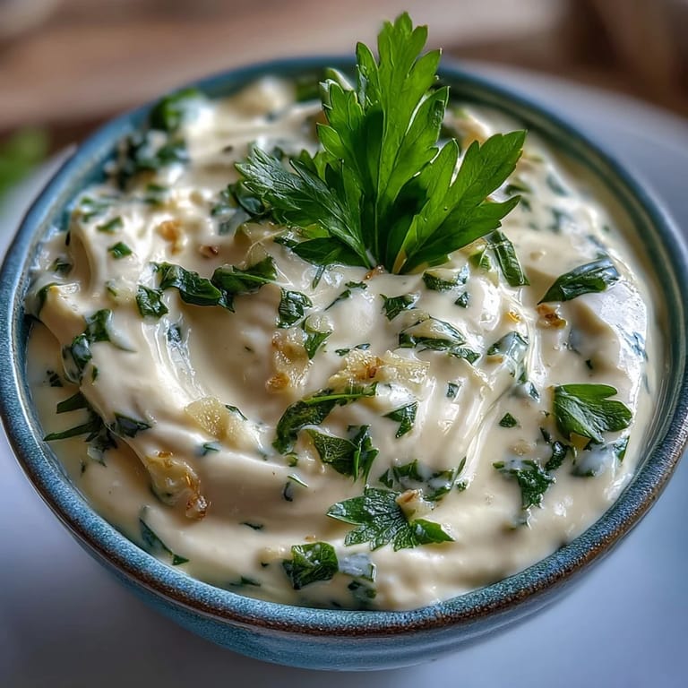 Thick and zesty Tahini Dressing drizzled over a crisp green salad with cucumbers, tomatoes, and chickpeas.