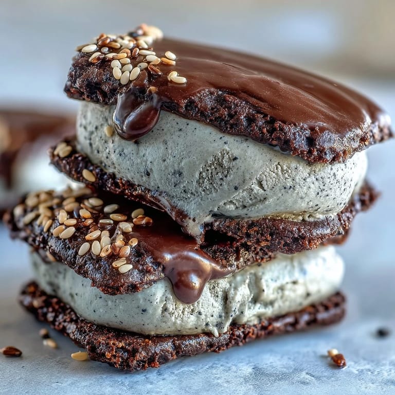 Soft-baked black sesame cookies and rich ice cream, served with iced matcha green tea.
