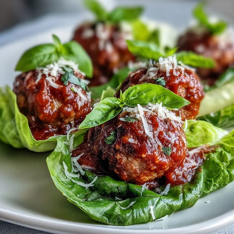 Savory turkey meatball lettuce wraps garnished with basil, ready to serve for a low-carb meal.