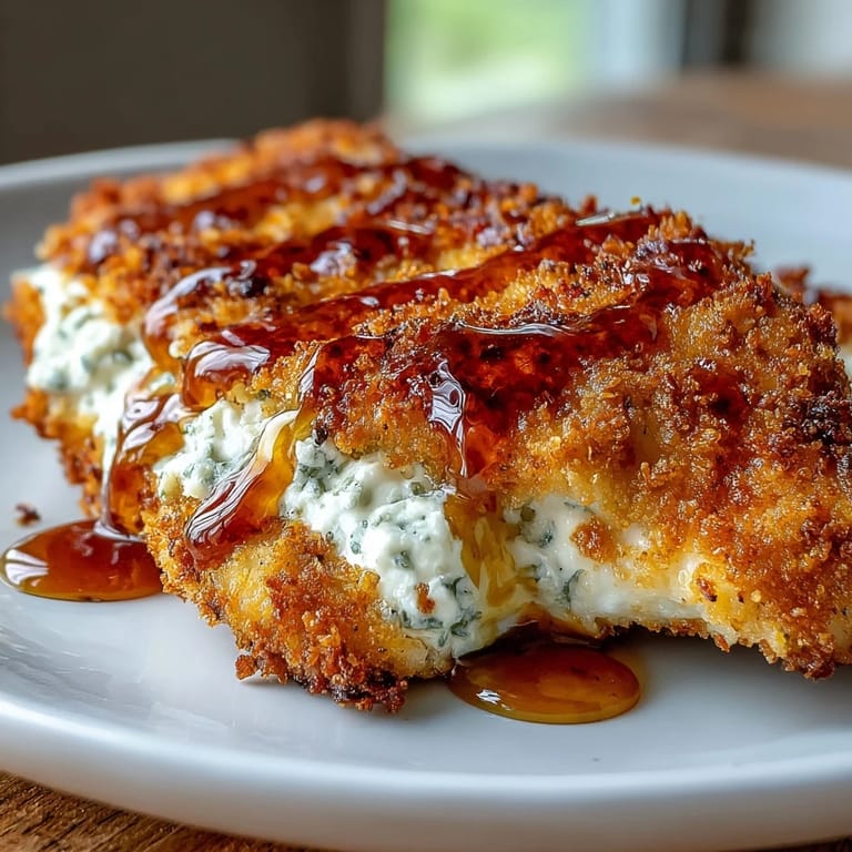 Crunchy chicken cutlets served with melted feta and a bold, spicy-sweet hot honey glaze.