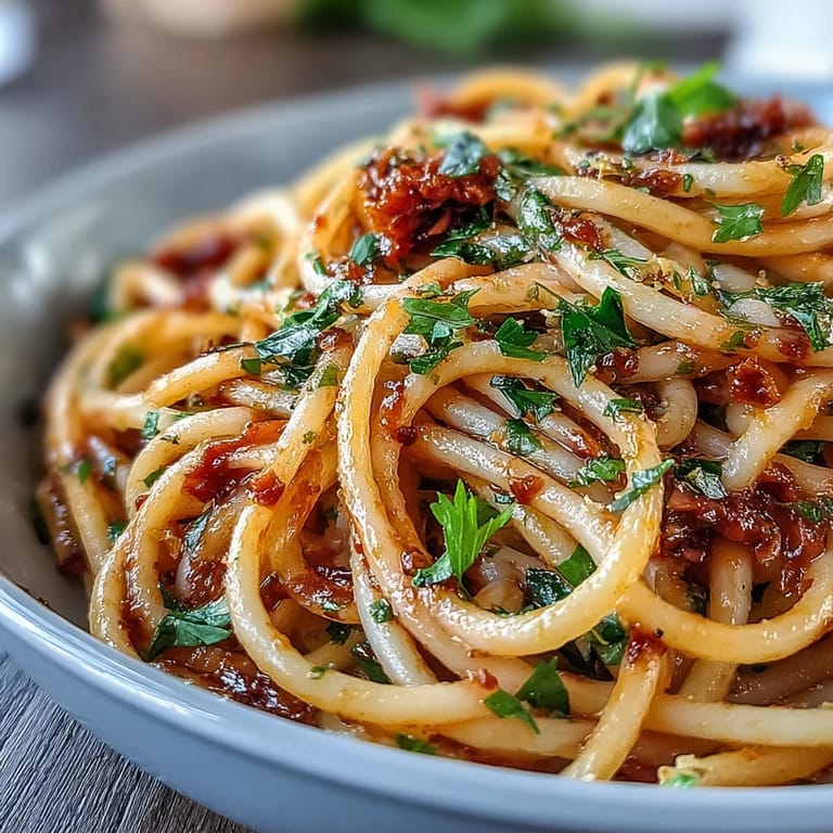 Fiery Calabrian chili pasta tossed with garlic, anchovy, and chili paste, served with grated Pecorino Romano for authentic Italian heat.