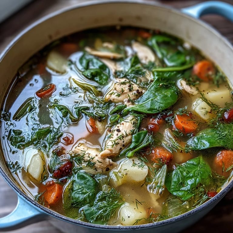 Hearty and nourishing one-pot chicken and veggie detox soup with lemon and herbs, served steaming with fresh parsley garnish.  