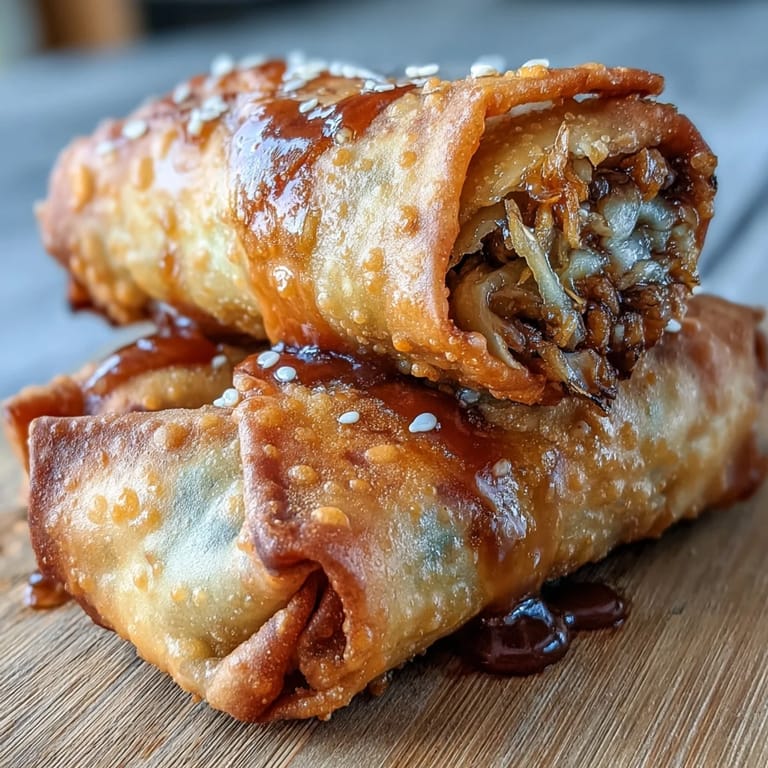 Golden brown egg rolls packed with colorful vegetables, paired with a sweet and savory soy ginger dipping sauce.  