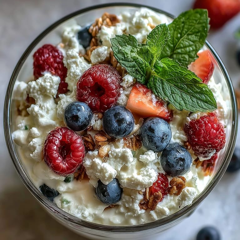 A vibrant, protein-packed parfait with cottage cheese, mixed berries, and granola for a refreshing, healthy start to the day.  