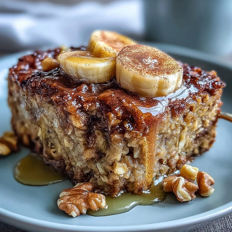 A golden-baked dish of high-protein banana bread baked oats, ideal for meal prep and fueling busy mornings.