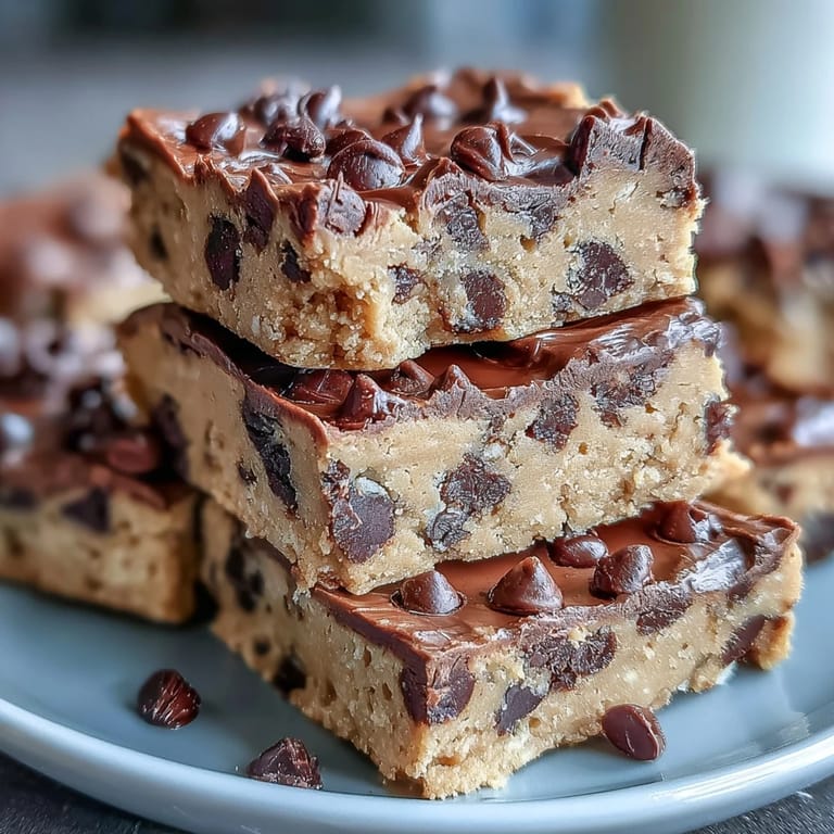 Chewy, no-bake protein bars made with almond flour and vanilla protein powder, ideal for a guilt-free treat.  