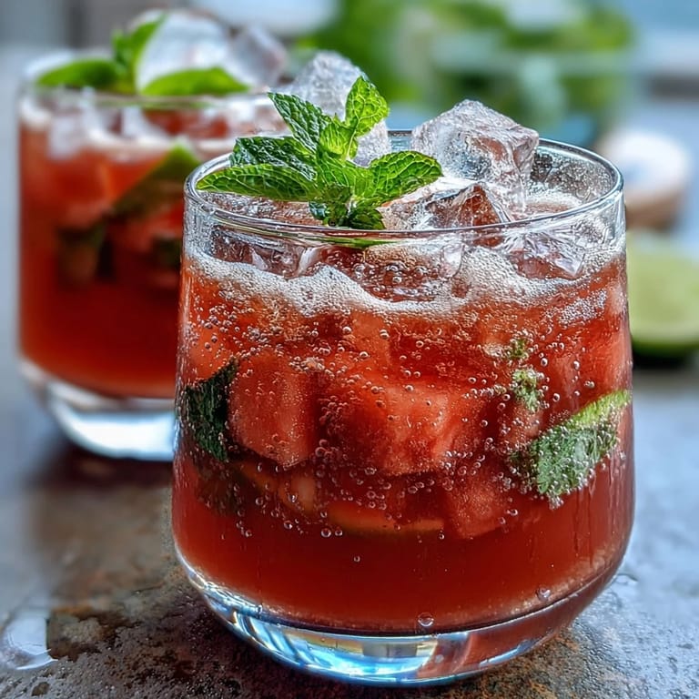 Easy non-alcoholic punch combining sweet watermelon, tangy lime, and bubbly soda, garnished with fresh mint leaves.