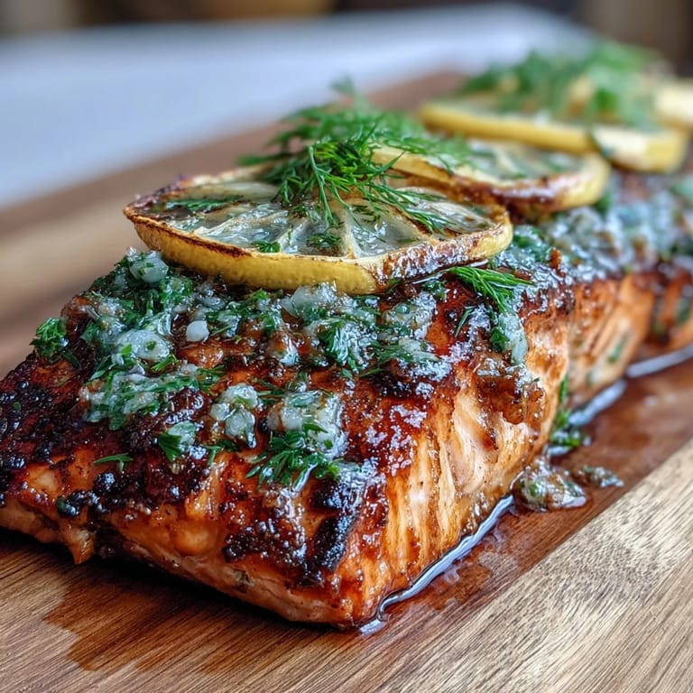 Lemon-dill cedar plank salmon, perfectly grilled with citrus and herb fragrance.