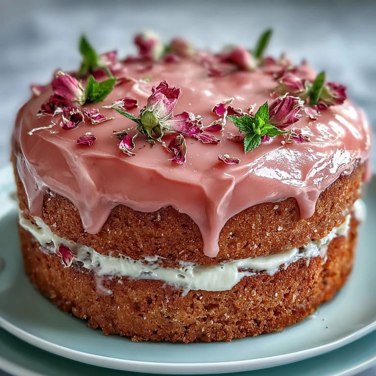 Elegant vanilla sponge cake layered with silky pink ombre buttercream and fresh edible flowers for Mothers Day celebration.
