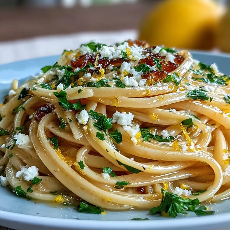 Easy lemon butter pasta with al dente spaghetti, lemon juice, and Parmesan cheese in a skillet.